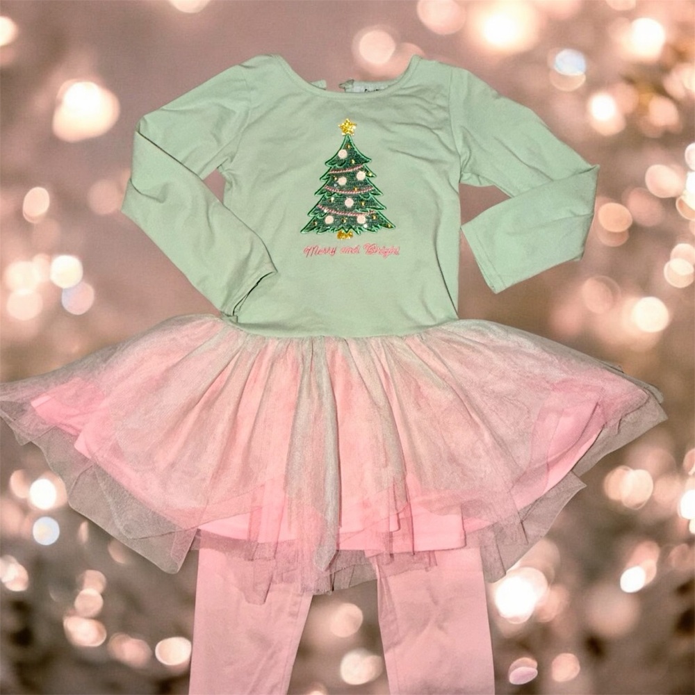 Counting Daisies Green Christmas Tree Matching Set - 5T
